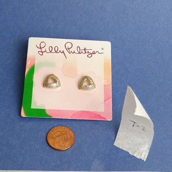 Lilly Pulitzer Triangle Exquisite Stud Earrings Gold Tone Minimalist - Picture 4 of 5